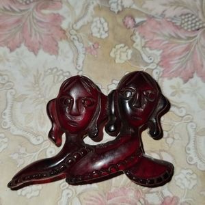 Fakelite  Plastic Faux Cherry Amber Style  Mermaids Brooch Pin